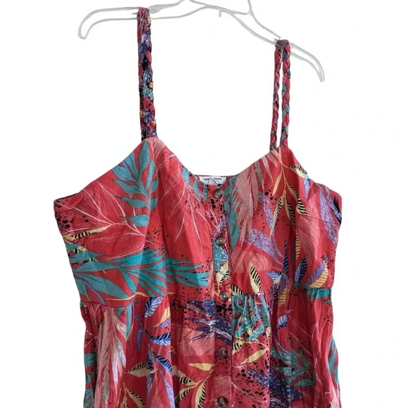 Beachlunchlounge Tropical Mini Dress Braided Straps Colorful Button Front XXL - Picture 4 of 14